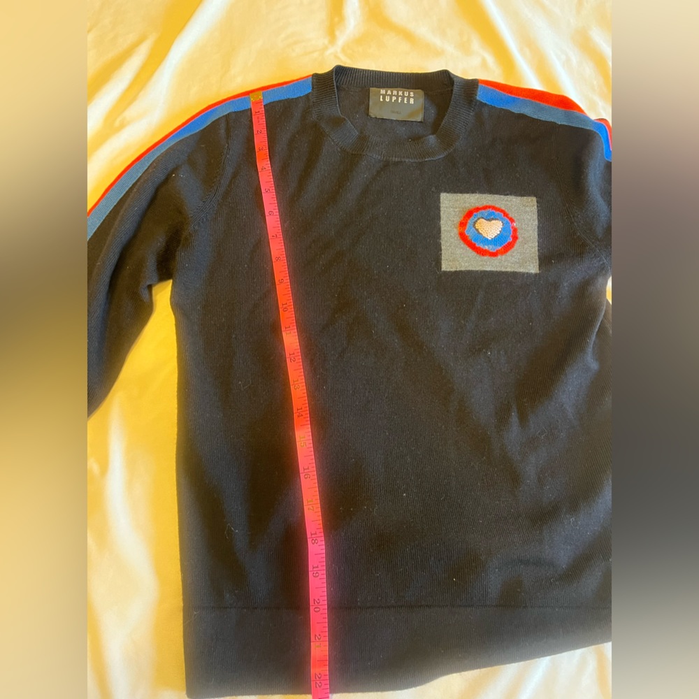 Markus Lupfer Navy Sweater with Colorful Stripes Small - Picture 4 of 7